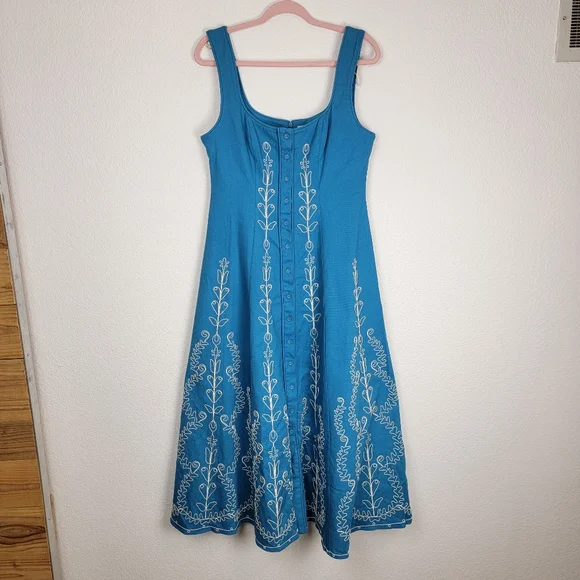 knee length dresses for ladies Alemais Donovan Corded Midi Dress Blue Print Size AU 16 main image 1